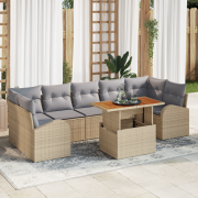 vidaXL 8-delad trädgårds matgrupp med kuddar beige poly rotting akacia