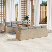vidaXL 9-delat trädgårdsmatsalsset med kuddar Beige Poly Rattan Akacia