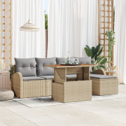 vidaXL 6-delad trädgårds matgrupp med kuddar Beige Polyrotting Akacia