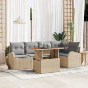 vidaXL 6-delat trädgårdsmöbelset med kuddar beige polyrotting akacia
