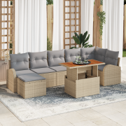 vidaXL 8-delars Trädgårds Matset med Kuddar Beige Poly Rattan Akacia