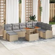 vidaXL 9-delars trädgårdsdining set med kuddar beige polyrotting akaci...