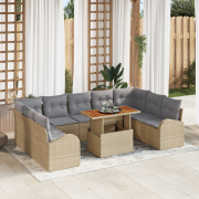 vidaXL 10 Delars Trädgård Middagsset med Kuddar Beige Poly Rattan Akac...