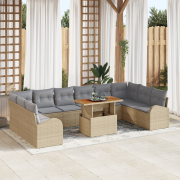 vidaXL 11-delat trädgårdsmatset med kuddar beige poly rattan akacia