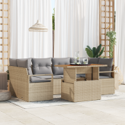 vidaXL 7-delars trädgårdsoffaset med kuddar beige poly rattan akacia