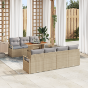 vidaXL 8 Delar Trädgårdsooffset med kuddar Beige Poly Rattan Akacia