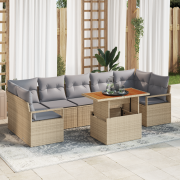 vidaXL 8-delat trädgårdsoff-set med kuddar beige poly rotting akacia