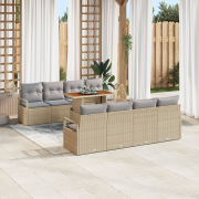 vidaXL 9-delars trädgårdssoffset med kuddar Beige poly rattan Akacia
