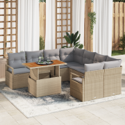 vidaXL 9 Delars Trädgårdsoff-set med Kuddar Beige Poly Rotting Akacia