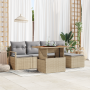 vidaXL 6-delars trädgårdsoff set med kuddar beige poly rattan akacia