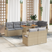 vidaXL 9-delad Trädgårdsoffagrupp med Kuddar Beige Poly Rattan Akacia