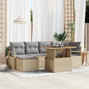 vidaXL 7-delat trädgårdsoffaset med kuddar beige poly rattan akacia