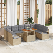 vidaXL 10-delat trädgårdsoffset med kuddar Beige Poly Rattan Akacia