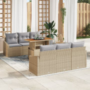 vidaXL 7-delat trädgårdsmöbelset med kuddar beige poly rotting akacia