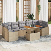 vidaXL 8-delat trädgårdsdining set med kuddar Beige Poly Rattan Akacia