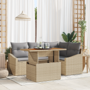 vidaXL 5-delat trädgårdsset med kuddar beige polyrotting akacia