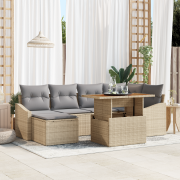 vidaXL 7-delat trädgårdsset med kuddar Beige Poly Rattan Akacia