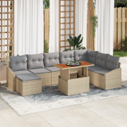 vidaXL 9-delat trädgårdsdining set med kuddar Beige Poly rotting Akaci...