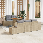 vidaXL 6 Delars Trädgårds Matgrupp med Kuddar Beige Poly Rattan Akacia
