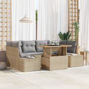 vidaXL 7 Delars Trädgårds Matset med Kuddar Beige Poly Rattan Akacia