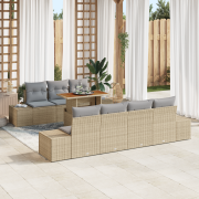vidaXL 8-delars trädgårdsdining-set med kuddar beige polyrotting akaci...