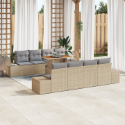 vidaXL 9-delars matbordskit för trädgården med dynor Beige Poly Rattan...
