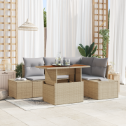 vidaXL 5-delat trädgårdsmatbord med kuddar – Beige polyrotting akacia