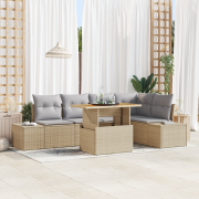 vidaXL 6-delat trädgårds matsals set med kuddar Beige Poly Rattan Akac...