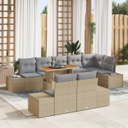 vidaXL 9-delad trädgårdsservering med kuddar Beige Poly Rattan Akacia