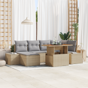 vidaXL 7-delad trädgårdsmatgrupp med kuddar beige poly rattan akacia