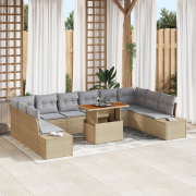 vidaXL 11-delars trädgårdsdining set med kuddar Beige Poly Rattan Akac...