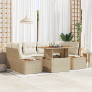 vidaXL 7-delad trädgårdsmatmöbel med kuddar Beige Poly Rattan Akacia