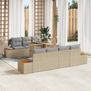 vidaXL 8 Delars Trädgårdsmöbelset med Kuddar Beige Poly Rattan Akacia