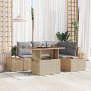 vidaXL 5-delars Utemöbelset med Kuddar Beige Poly Rattan Akacia