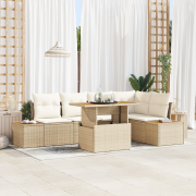 vidaXL 6-delars trädgårdsmatbord med kuddar Beige Poly Rattan Akacia