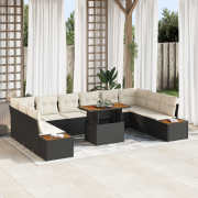 vidaXL 11-delat trädgårdsdining-set med dynor svart poly rattan akacia