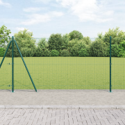 vidaXL svetsat stängsel med 7 flänsade stolpar Grön 1,2x10 m Stål
