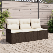vidaXL 3-delat trädgårdsoffaset med kuddar Brun Poly Rattan