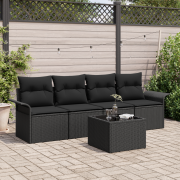 vidaXL 5-delat Trädgårdsoffset med Kuddar Svart Poly Rattan
