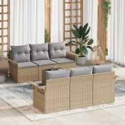 vidaXL 7 Delars Trädgårdsoffaset med Kuddar Beige Poly-Rotting