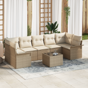 vidaXL 8-delad trädgårdsoffa set med kuddar beige polyrotting