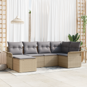 vidaXL 6-delat trädgårdssoffset med kuddar beige poly rotting