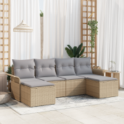 vidaXL 6 Delar Trädgårdsoffaset med Kuddar Beige Poly Rattan