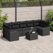 vidaXL 8-delars trädgårdsoffset med dynor svart poly rattan