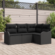 vidaXL 4-delad trädgårdsoffasett med kuddar svart poly rattan