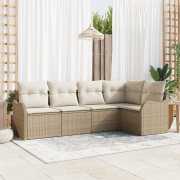 vidaXL 5 Delars Trädgårdsoffset Med Kuddar Beige Poly Rattan