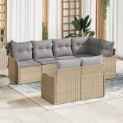 vidaXL 7-delad Trädgårdsoffagrupp med kuddar Beige Poly Rattan