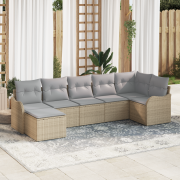 vidaXL 7-delars trädgårdsoff-set med kuddar beige poly rotting