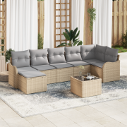 vidaXL 8-delat trädgårdssoffset med kuddar svart poly rattan