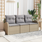 vidaXL 3-delat trädgårdsoffaset med kuddar i beige poly rotting